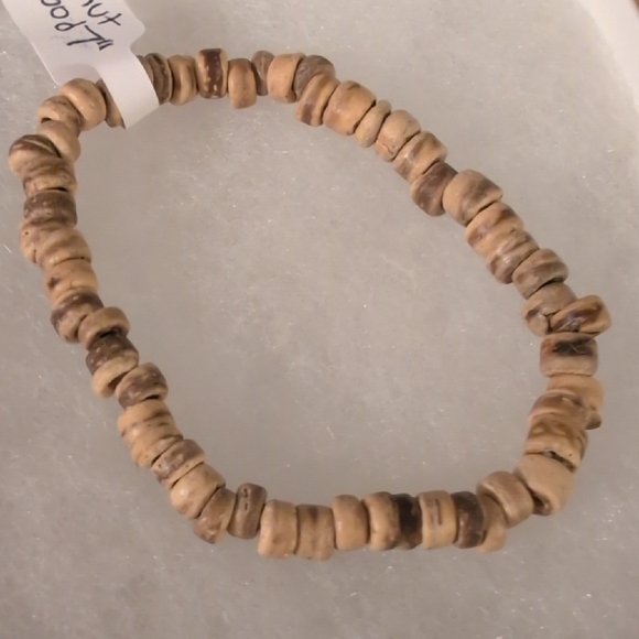 Jewelry - Natural Coconut Bead Stretch Bracelet - Tan